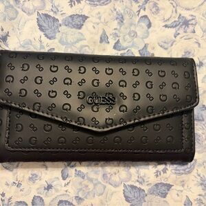 GUESS Black Embossed Logo Envelope Clutch Wallet